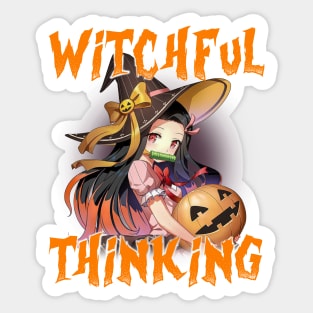 Funny Halloween Puns Anime Witchful Thinking Sticker